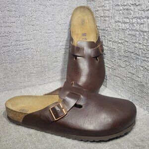 Birkenstock Classic Boston Size EU 46 US M13 Brown Leather Slip On Clogs